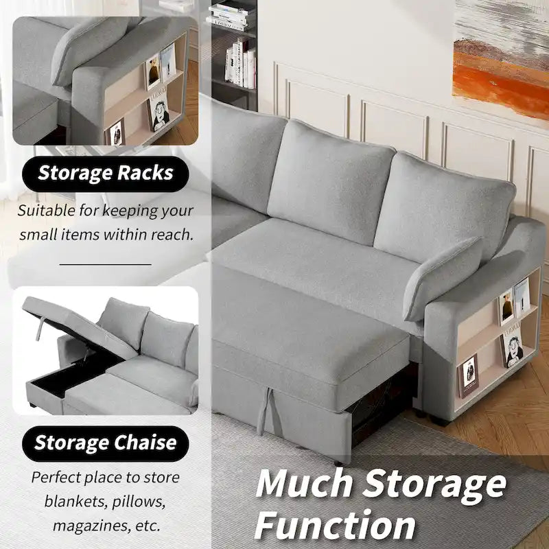 MERAX L-Shaped Couch Convertible Sofa Bed with Storage Chaise