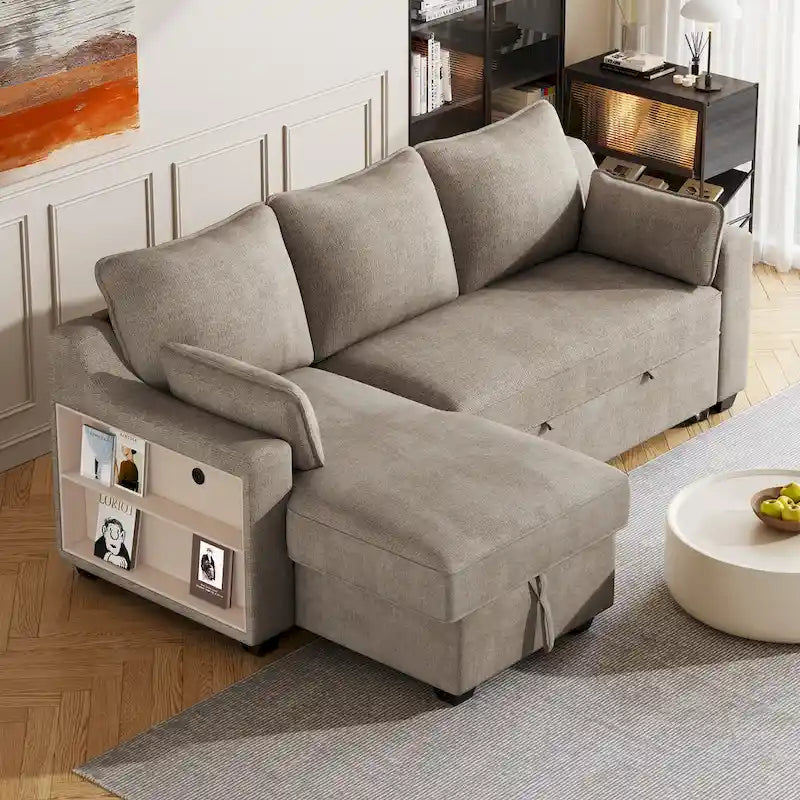 MERAX L-Shaped Couch Convertible Sofa Bed with Storage Chaise
