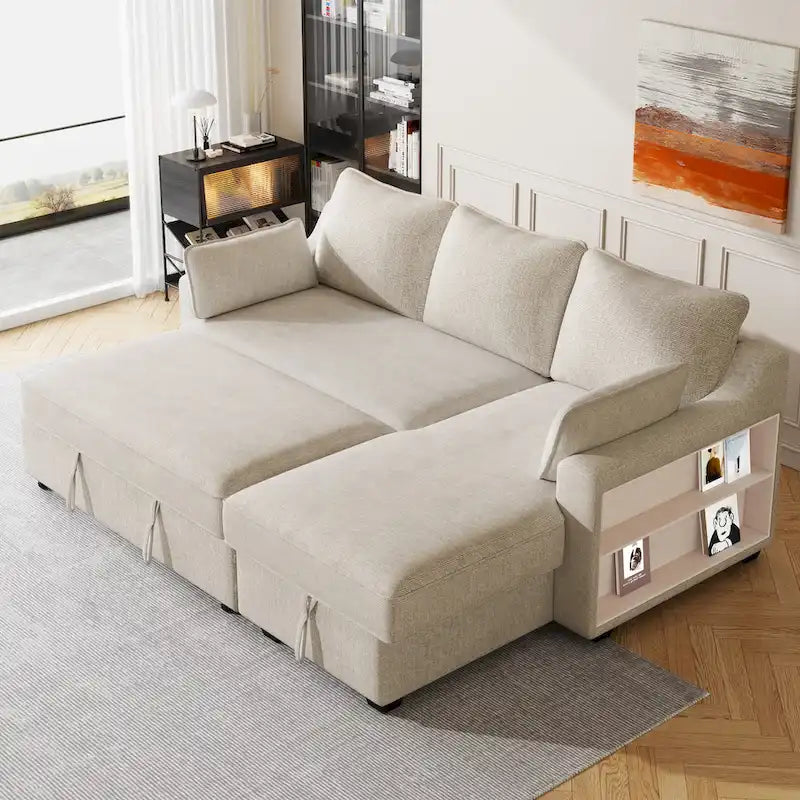 MERAX L-Shaped Couch Convertible Sofa Bed with Storage Chaise