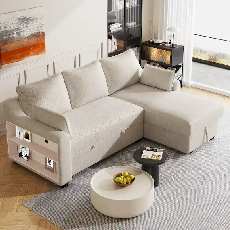 MERAX L-Shaped Couch Convertible Sofa Bed with Storage Chaise