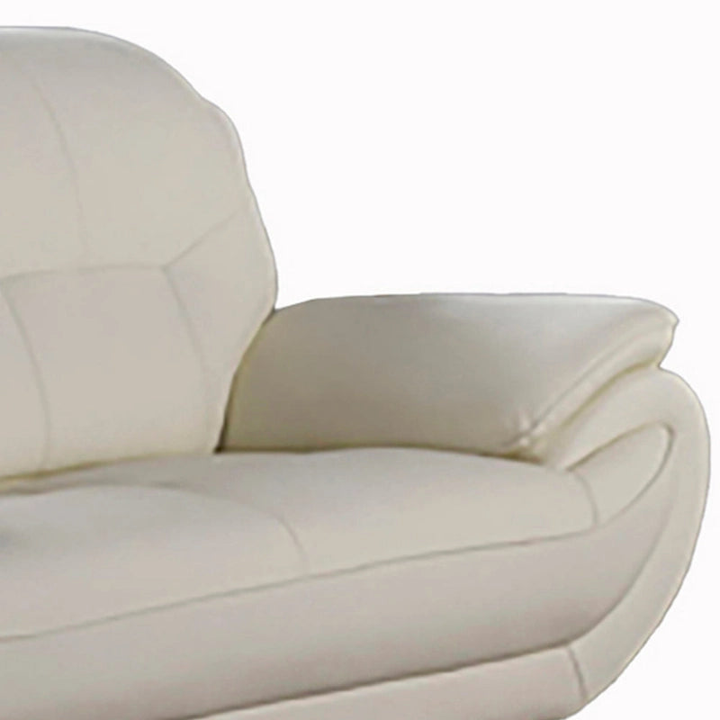 Deni 67 Inch Loveseat, Tufted Ivory Real Leather, Chrome Metal Legs