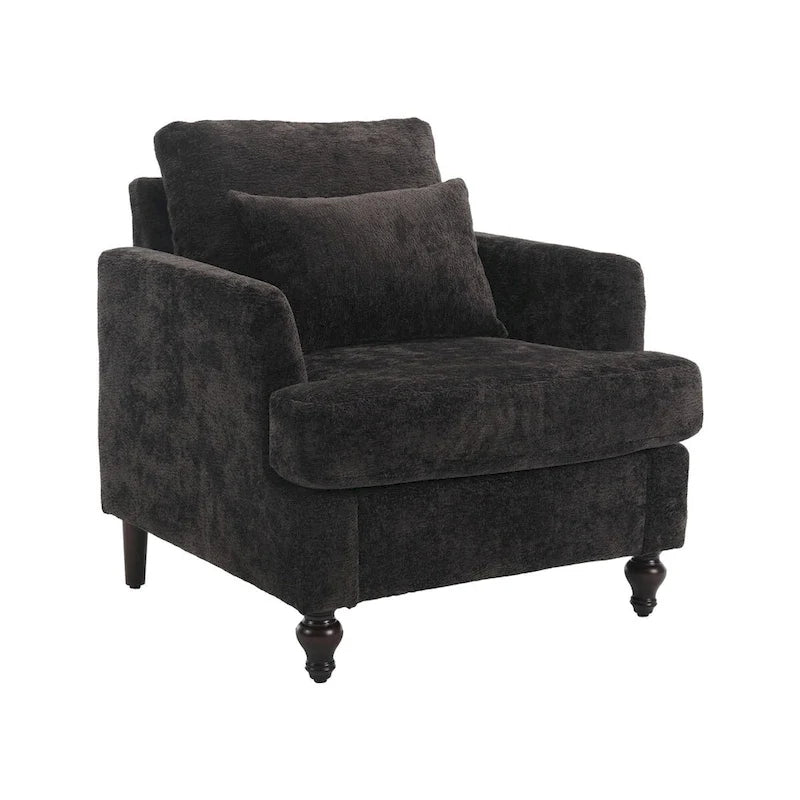 Chenille Single Sofa Chair, Upholstered Accent Chair with Soft Pillow, Mid Century Modern Reading Armchair