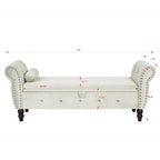 63.4 in. Velvet Bedroom Bench with Solid Wood Legs & 1 Pillow Nail Storage Ottoman Bench with Armrest Crystal Buckle
