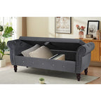 63.4 in. Velvet Bedroom Bench with Solid Wood Legs & 1 Pillow Nail Storage Ottoman Bench with Armrest Crystal Buckle