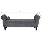63.4 in. Velvet Bedroom Bench with Solid Wood Legs & 1 Pillow Nail Storage Ottoman Bench with Armrest Crystal Buckle