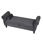 63.4 in. Velvet Bedroom Bench with Solid Wood Legs & 1 Pillow Nail Storage Ottoman Bench with Armrest Crystal Buckle