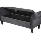 63.4 in. Velvet Bedroom Bench with Solid Wood Legs & 1 Pillow Nail Storage Ottoman Bench with Armrest Crystal Buckle