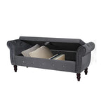 63.4 in. Velvet Bedroom Bench with Solid Wood Legs & 1 Pillow Nail Storage Ottoman Bench with Armrest Crystal Buckle