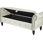 63.4 in. Velvet Bedroom Bench with Solid Wood Legs & 1 Pillow Nail Storage Ottoman Bench with Armrest Crystal Buckle