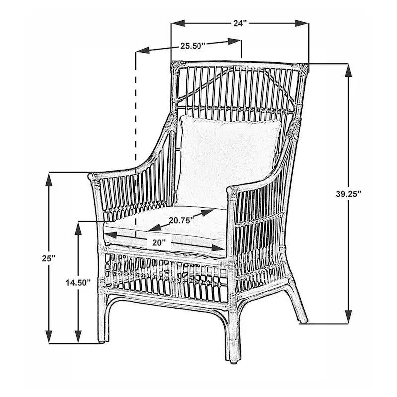 Sedia da Pranzo con Braccioli e Schienale a Doghe in Rattan con Cuscino di East at Main - 24x25.5x39.25