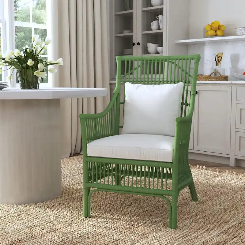 Sedia da Pranzo con Braccioli e Schienale a Doghe in Rattan con Cuscino di East at Main - 24x25.5x39.25