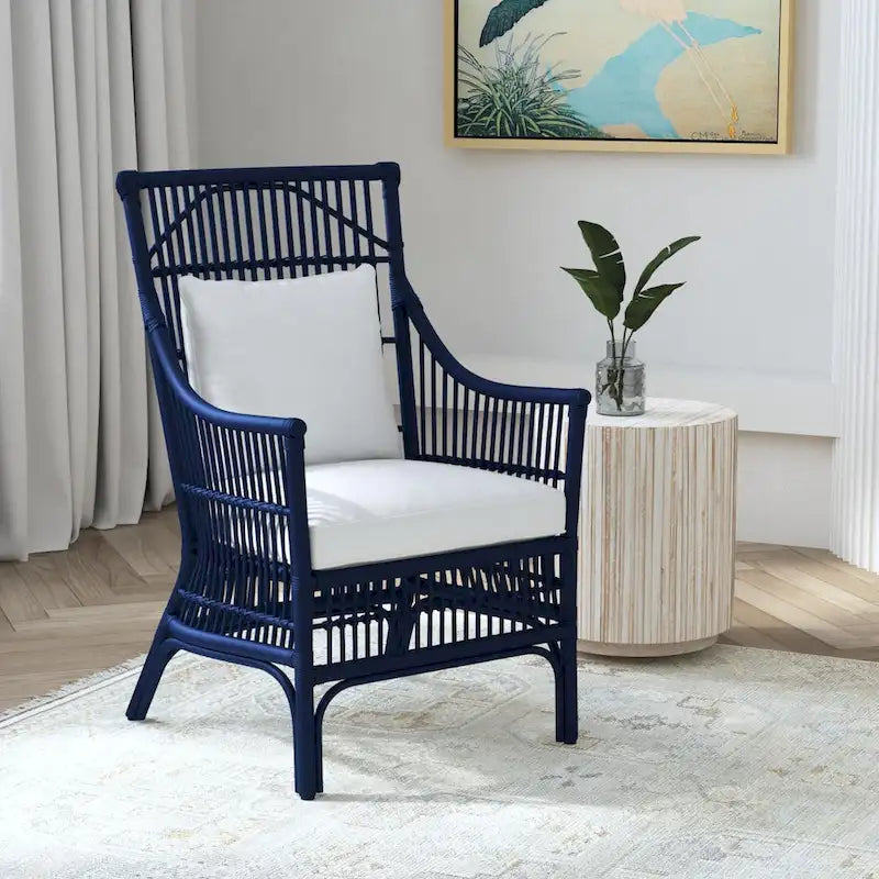 Sedia da Pranzo con Braccioli e Schienale a Doghe in Rattan con Cuscino di East at Main - 24x25.5x39.25
