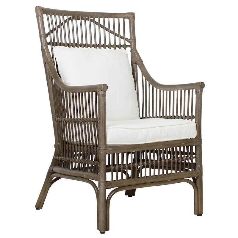 Sedia da Pranzo con Braccioli e Schienale a Doghe in Rattan con Cuscino di East at Main - 24x25.5x39.25