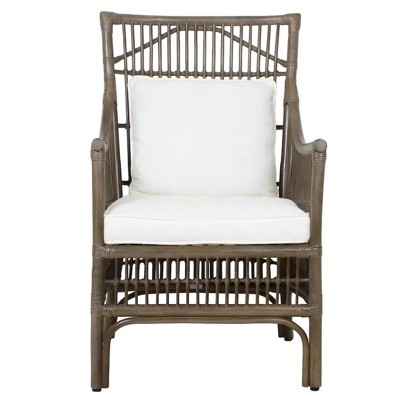 Sedia da Pranzo con Braccioli e Schienale a Doghe in Rattan con Cuscino di East at Main - 24x25.5x39.25