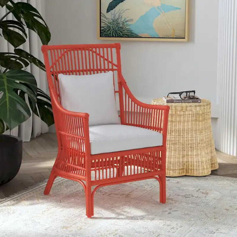 Sedia da Pranzo con Braccioli e Schienale a Doghe in Rattan con Cuscino di East at Main - 24x25.5x39.25