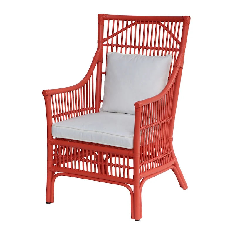 Sedia da Pranzo con Braccioli e Schienale a Doghe in Rattan con Cuscino di East at Main - 24x25.5x39.25