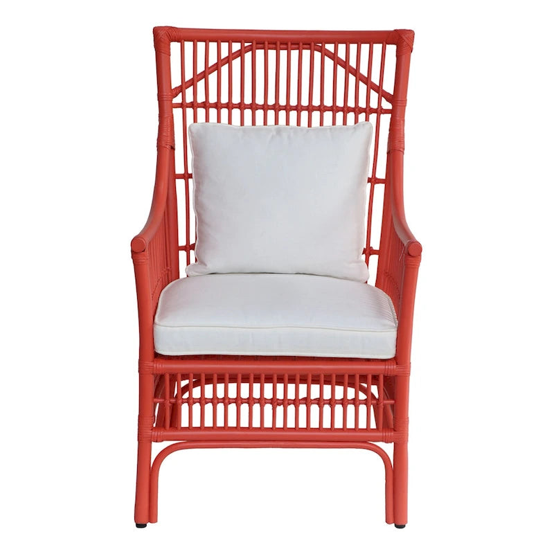 Sedia da Pranzo con Braccioli e Schienale a Doghe in Rattan con Cuscino di East at Main - 24x25.5x39.25