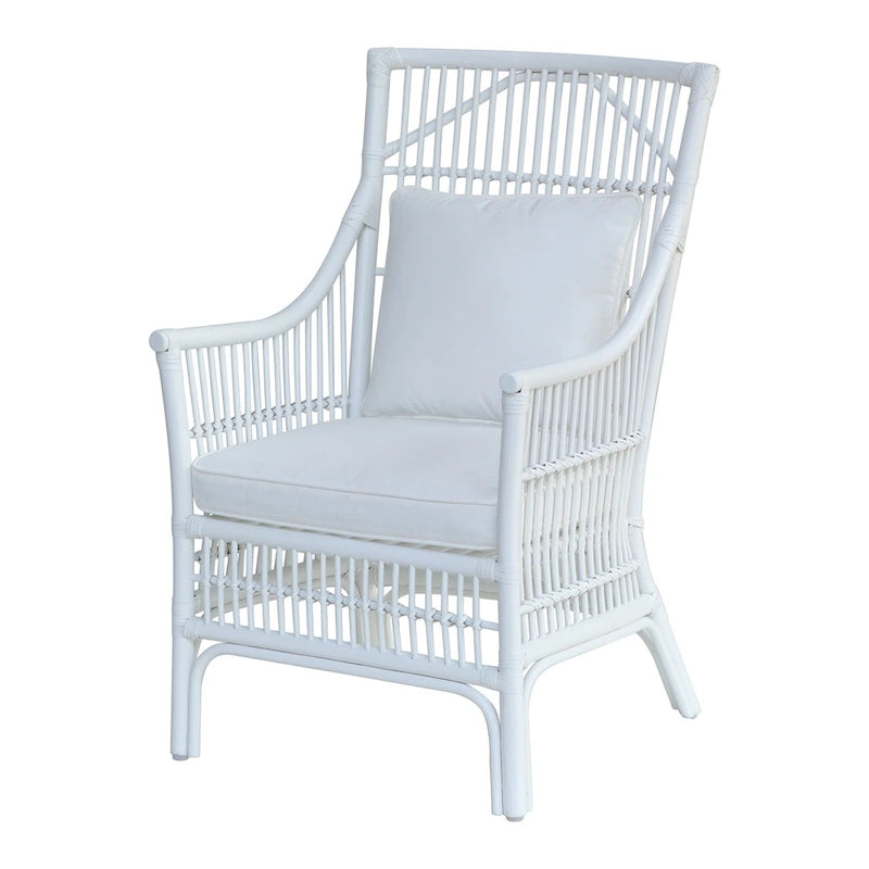 Sedia da Pranzo con Braccioli e Schienale a Doghe in Rattan con Cuscino di East at Main - 24x25.5x39.25