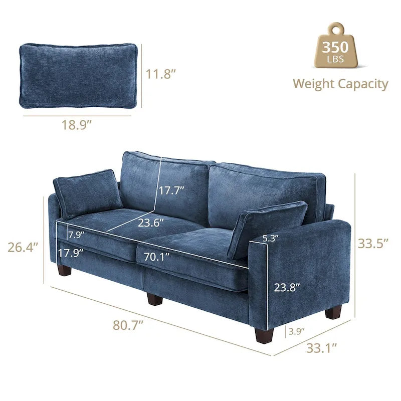 LUE BONA 81 Moderno Divano a 3 posti in Velluto a Coste, Divano Imbottito Rettangolare in Poliestere per Soggiorno - 81L X 33P X 26A
