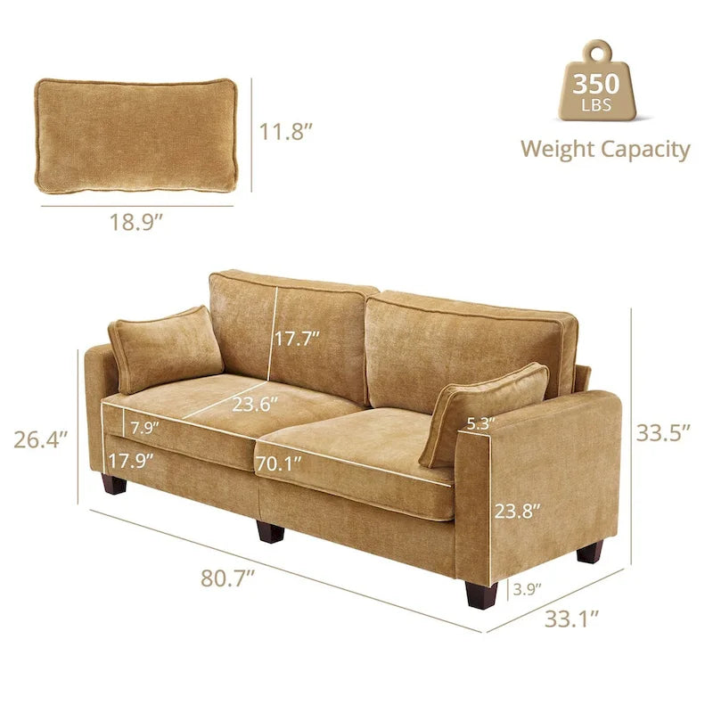 LUE BONA 81 Moderno Divano a 3 posti in Velluto a Coste, Divano Imbottito Rettangolare in Poliestere per Soggiorno - 81L X 33P X 26A