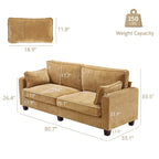 LUE BONA 81 Moderno Divano a 3 posti in Velluto a Coste, Divano Imbottito Rettangolare in Poliestere per Soggiorno - 81L X 33P X 26A