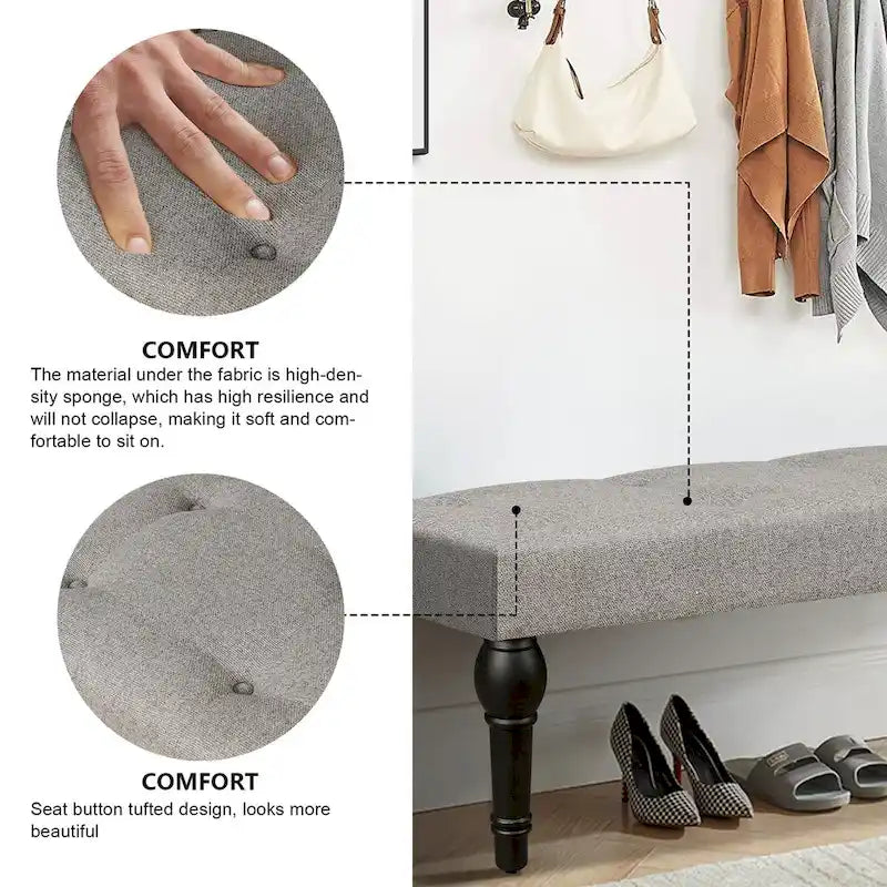 Bench 4-thickened Roman Column Feet French Upholstered Bedside Bench For Bedroom Living Room Entryway