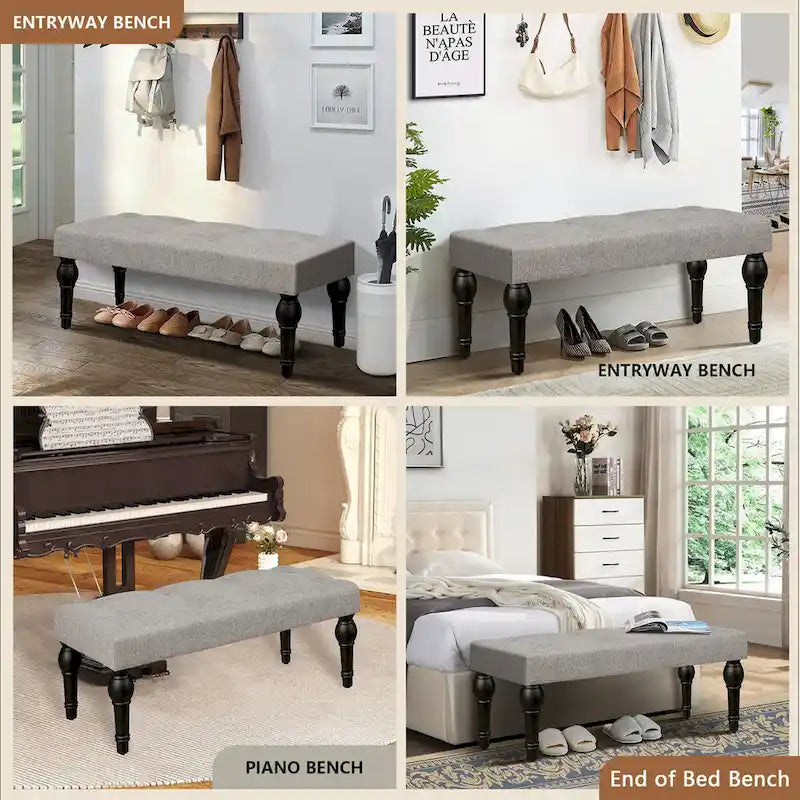 Bench 4-thickened Roman Column Feet French Upholstered Bedside Bench For Bedroom Living Room Entryway