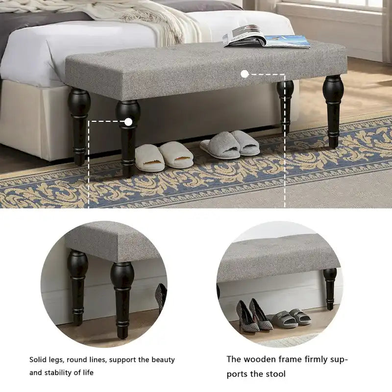 Bench 4-thickened Roman Column Feet French Upholstered Bedside Bench For Bedroom Living Room Entryway