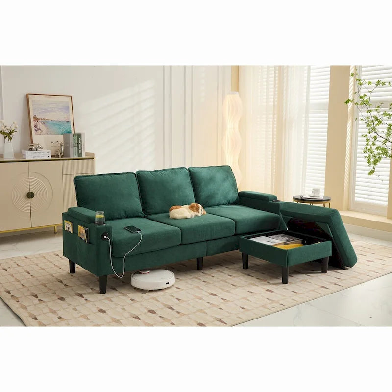 Divano angolare a 3 posti con pouf contenitore
