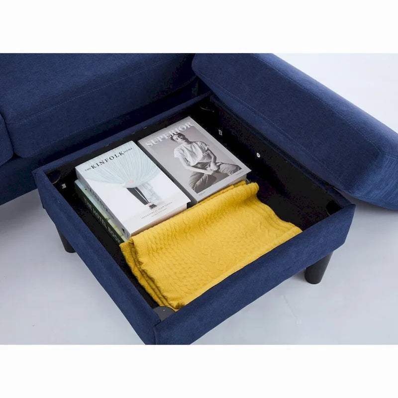 Divano angolare a 3 posti con pouf contenitore