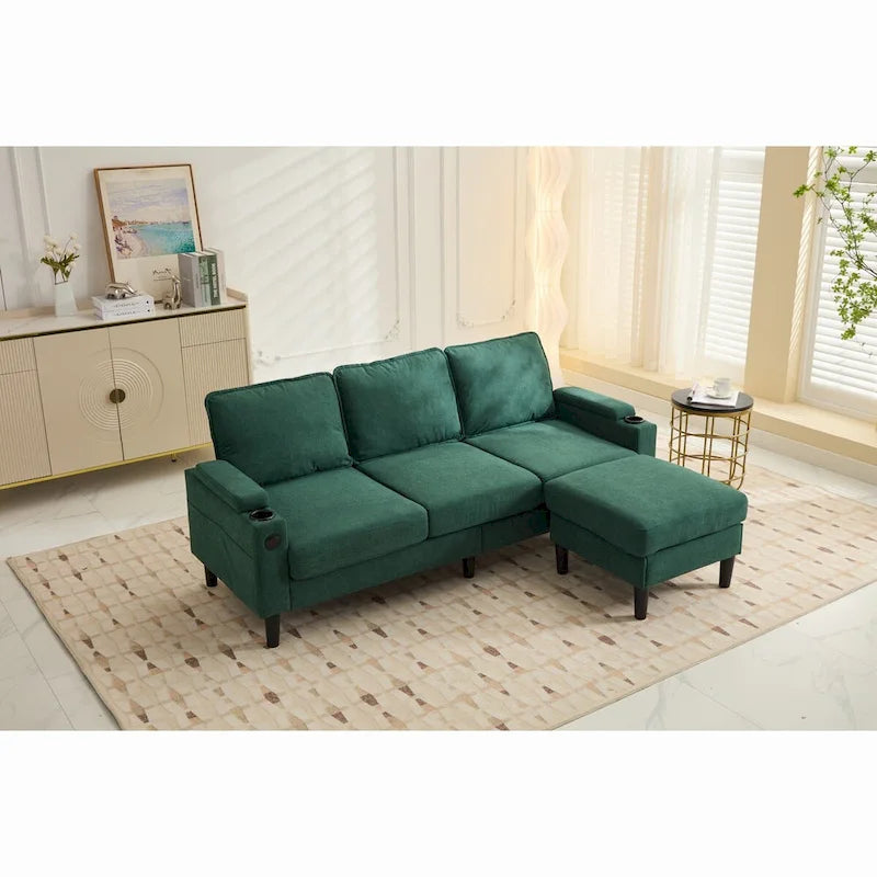 Divano angolare a 3 posti con pouf contenitore