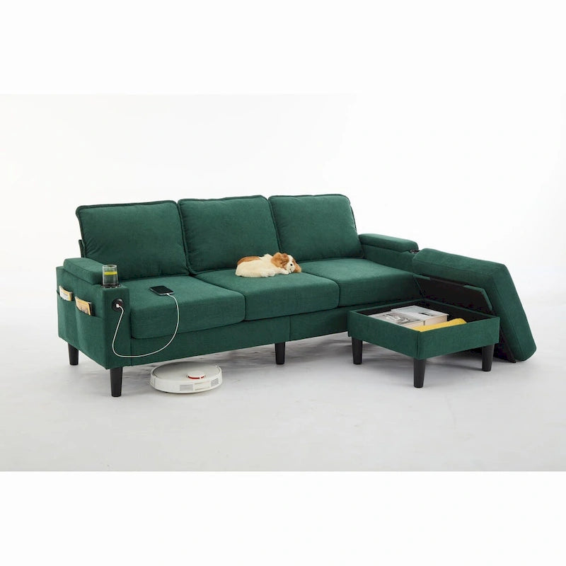 Divano angolare a 3 posti con pouf contenitore