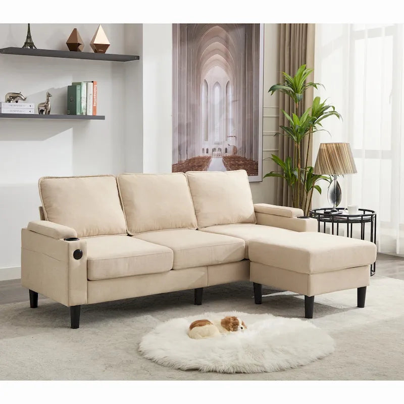 Divano angolare a 3 posti con pouf contenitore