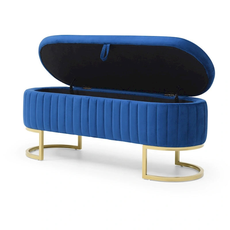 Storage Bench Bedroom Bench, Velvet Oval Upholstered End of Bed Bench with Golden Metal Legs,50 Storage Ottoman Bench