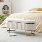 Storage Bench Bedroom Bench, Velvet Oval Upholstered End of Bed Bench with Golden Metal Legs,50 Storage Ottoman Bench