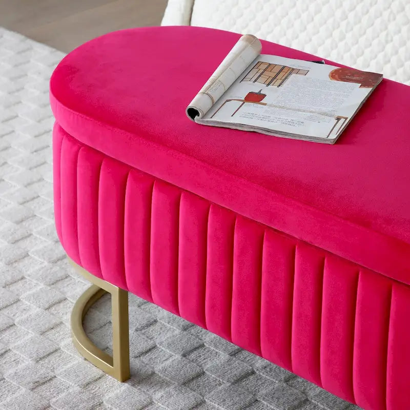 Storage Bench Bedroom Bench, Velvet Oval Upholstered End of Bed Bench with Golden Metal Legs,50 Storage Ottoman Bench