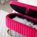 Storage Bench Bedroom Bench, Velvet Oval Upholstered End of Bed Bench with Golden Metal Legs,50 Storage Ottoman Bench