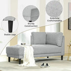 65 Linen Fabric Corner Sofa, Upholstered Indoor Chaise Lounge, Sleeper Sofa, Solid Wood Sofa Bed for Bedroom Living Room