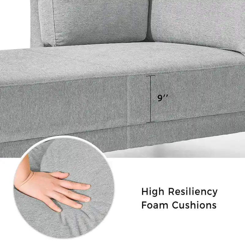 65 Linen Fabric Corner Sofa, Upholstered Indoor Chaise Lounge, Sleeper Sofa, Solid Wood Sofa Bed for Bedroom Living Room