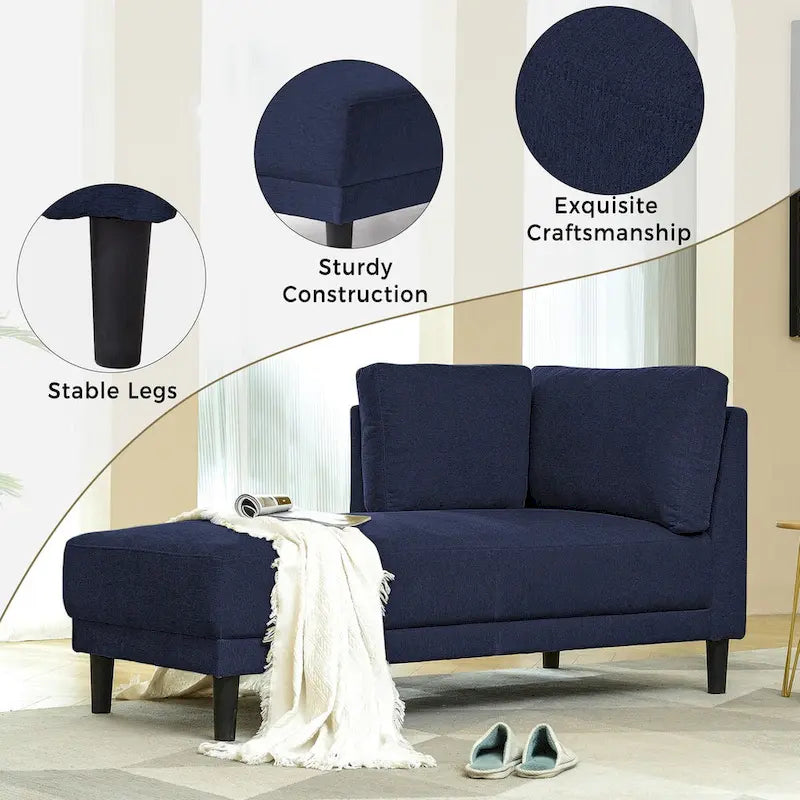 65 Linen Fabric Corner Sofa, Upholstered Indoor Chaise Lounge, Sleeper Sofa, Solid Wood Sofa Bed for Bedroom Living Room