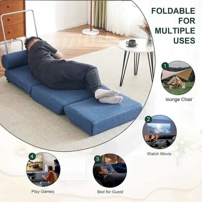Poltrona Letto Pieghevole Singola con Cuscino, Divano Letto Portatile, Poltrona, Realizzata in Lino Traspirante e Resistente
