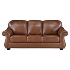 Boro 85 Inch Sofa, Rich Brown Top Grain and Faux Leather, Solid Wood