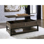 Tavolino da cocktail rettangolare casual Johurst grigio-marrone con piano sollevabile