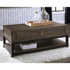 Tavolino da cocktail rettangolare casual Johurst grigio-marrone con piano sollevabile