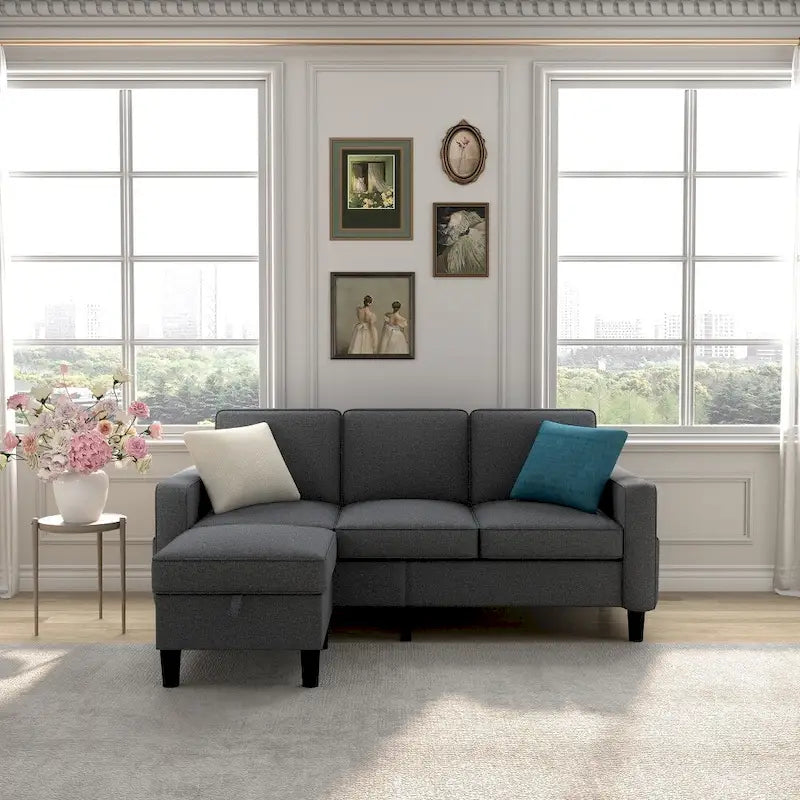 Divano a L 3 posti con contenitore nella chaise longue