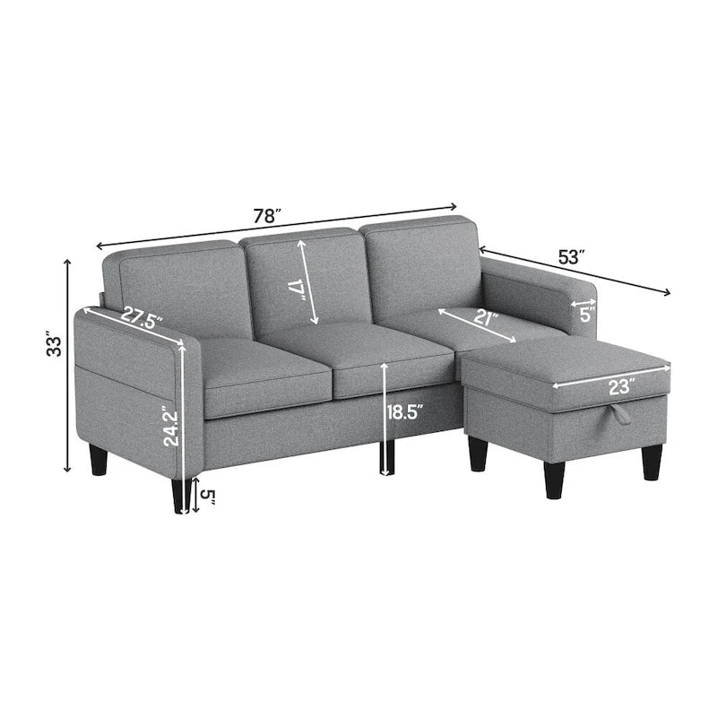 Divano a L 3 posti con contenitore nella chaise longue