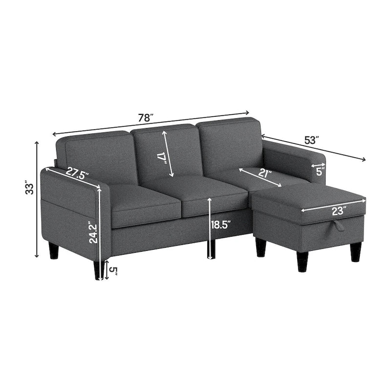Divano a L 3 posti con contenitore nella chaise longue