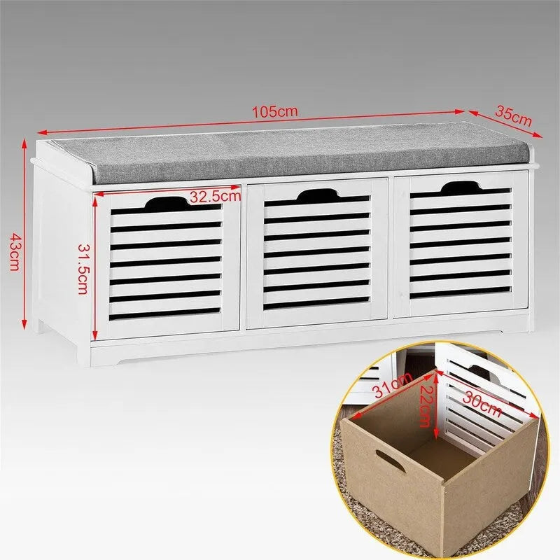 Storage Bench with 3 Drawers - 13.78D x 41.34W x 16.93H