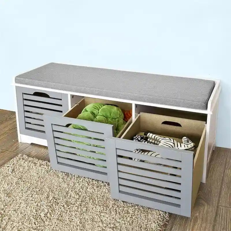 Storage Bench with 3 Drawers - 13.78D x 41.34W x 16.93H