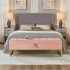 58.6 Bed Bench Metal Base with Storage Pink Velvet